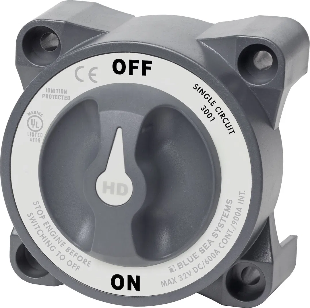 3001-BSS – BLUE SEA Battery Disconnect Switch, 32 Volts DC Single Circuit ON-OFF 325 Amps Gray With Alternator Field ...